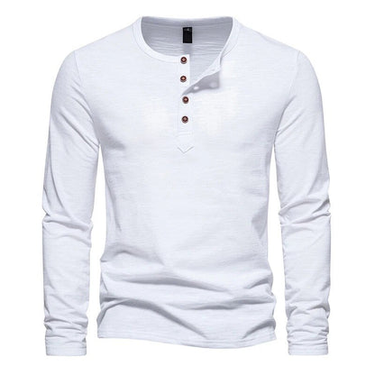 Bonsir Early Autumn Long Sleeve Round Neck Shirts Male Streewtear Simple Tops Men Clothing Casual Solid Button-up Basic Tees Pullover