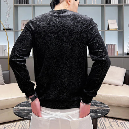 Bonsir Velvet Rhinestone T-shirt Men Fashion Long Sleeve Sweatshirt Casual Pullover Business Social Streetwear Men Clothing