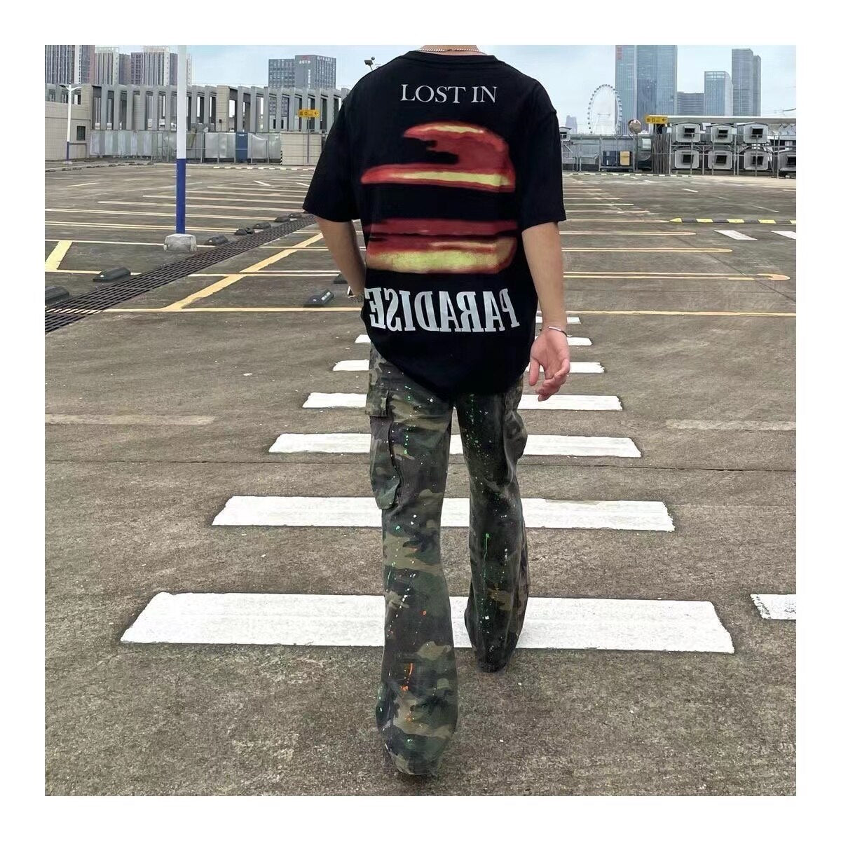 sanyamk Men's Streetwear Camouflage Printing Casual Pants Washed Hiphop Style Trousers Slim Fit Green Color Sweatpants Size S-4XL