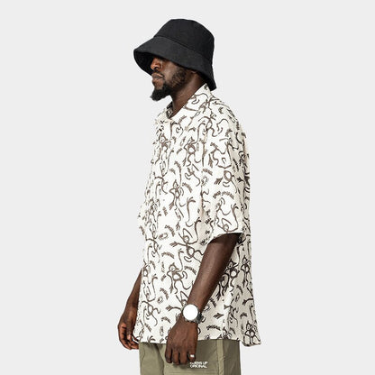 Bonsir Men's Short Sleeve Printed Shirt: American Streetwear, Loose Fit, Oversized, Trendy