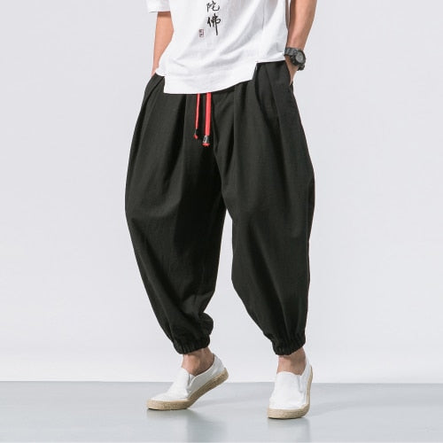 Bonsir Spring Summer Men Streetwear Fashion Loose Casual Pant Male Cotton Linen Harem Trousers Jogger Sweatpants Plus Size M-5XL