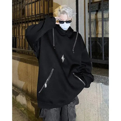 sanyamk zipper heavy sweatshirt men's spring and autumn trendy brand hooded deconstructed loose top oversize high street jacket