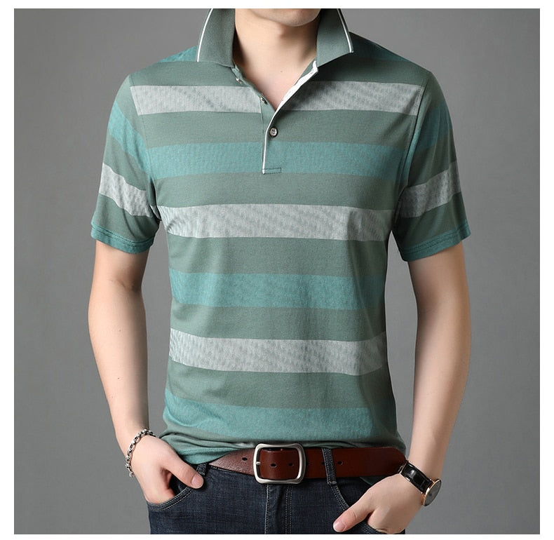 sanyamk 2022 Top Quality New Summer Brand Designer Plain Striped Men Polo Shirt Cotton Short Sleeve Casual Tops Fashions Mens Clothing