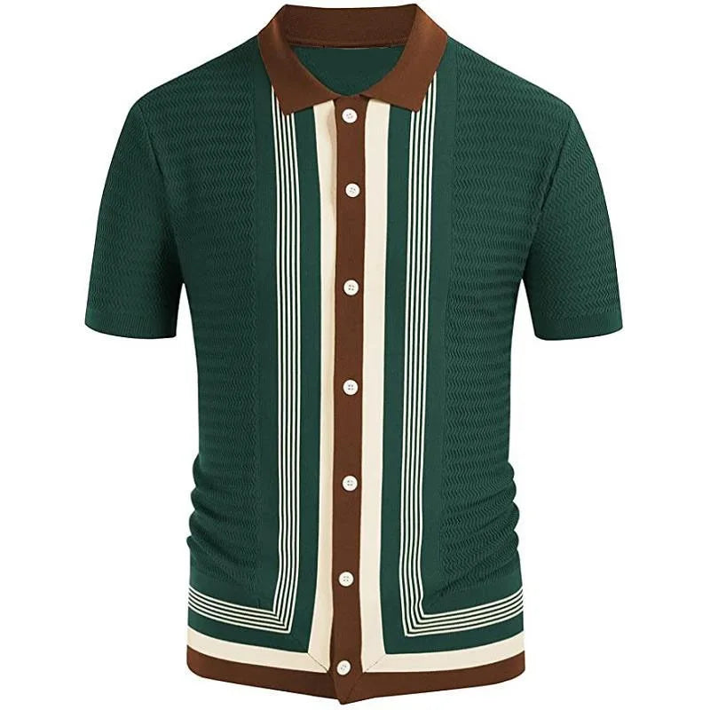 sanyamk Stripe Knit Polo Shirt Spring Autumn Men Long sleeved lapel Knitwear Ice Cool Silk Fabric Business Polos Cardigan Sweater Male