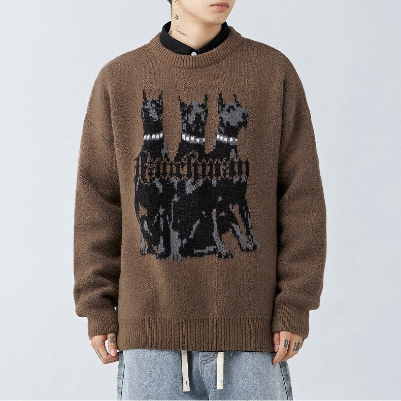 sanyamk Korean Men's Big Dog Sweater Men's Autumn Winter New Retro Trendy Knitwear Unisex Pullover Suéteres Jumpers Suéteres Homme