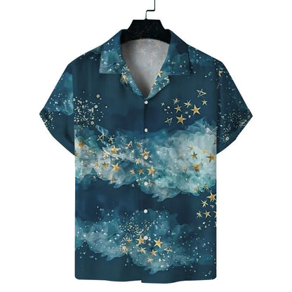 sanyamk Cuba Collar Summer Men's Short-sleeved Printed Shirt Hawaii Beach Vacation