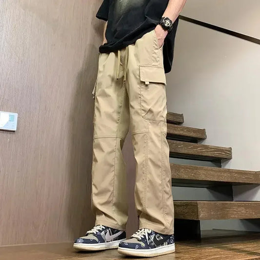 Bonsir Straight Cargo Pants for Men Y2k Vintage Wide Trousers Man Street Techwear Baggy New In High Quality Cotton Harajuku Cheap Long