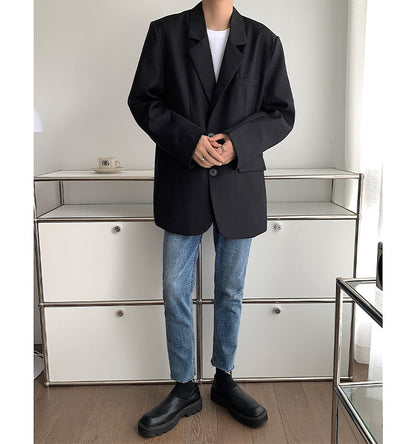 sanyamk Stylish New Autumn Winter Men Blazer High Quality Leisure Style Loose Male All-match Simple Chic Casual Single Breasted Suits