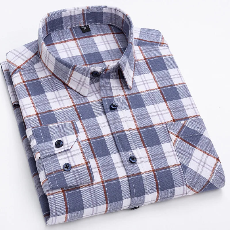 sanyamk Long Sleeve Flannel Plaid Shirts For Men Daily Tops Spring Autumn New 100% Cotton Regular Fit Checkered Casual Shirt Large Size