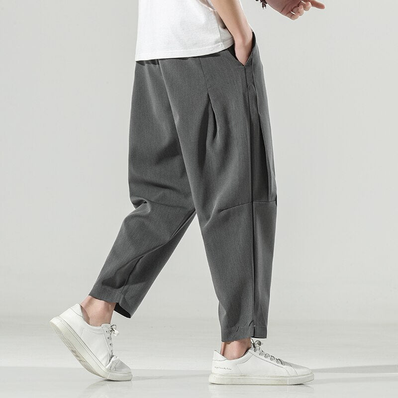 Bonsir Cotton Linen Wide Men Pants New Oversize Plicated Harem Pants Streetwear Male Spring Summer Casual Pants Men Clothing