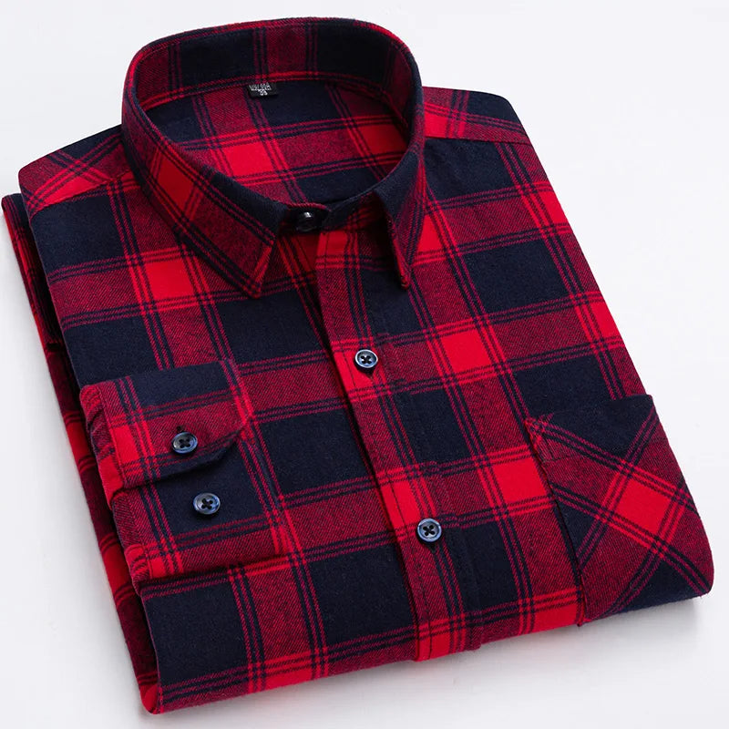 sanyamk Long Sleeve Flannel Plaid Shirts For Men Daily Tops Spring Autumn New 100% Cotton Regular Fit Checkered Casual Shirt Large Size