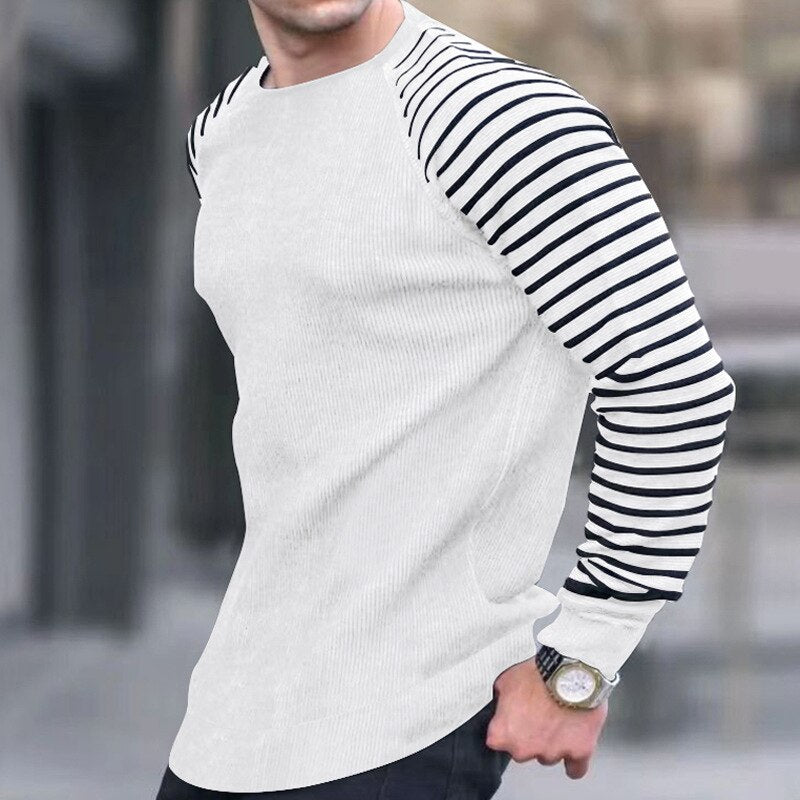 sanyamk Casual Striped Long Sleeve Sweaters Men Autumn Fashion Crew Neck Knitted Pullovers Tops Spring Mens Clothes Vintage Sweater Top