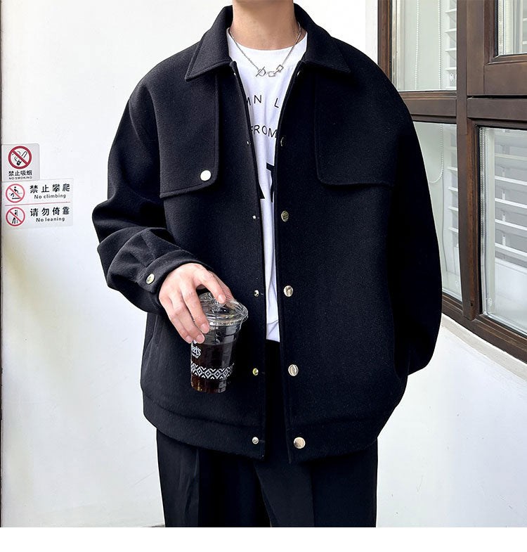 Bonsir New Men Winter Jackets Korean Streetwear Casual Woolen Thick Man Outerwear Coats Fashion Unisex Versatile Jacket