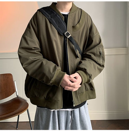 Bonsir Men Spring Autumn Fashion High Street Bomber Jacket Male Loose Baseball Uniform Coats Men Solid Color Casual Outerwear D88