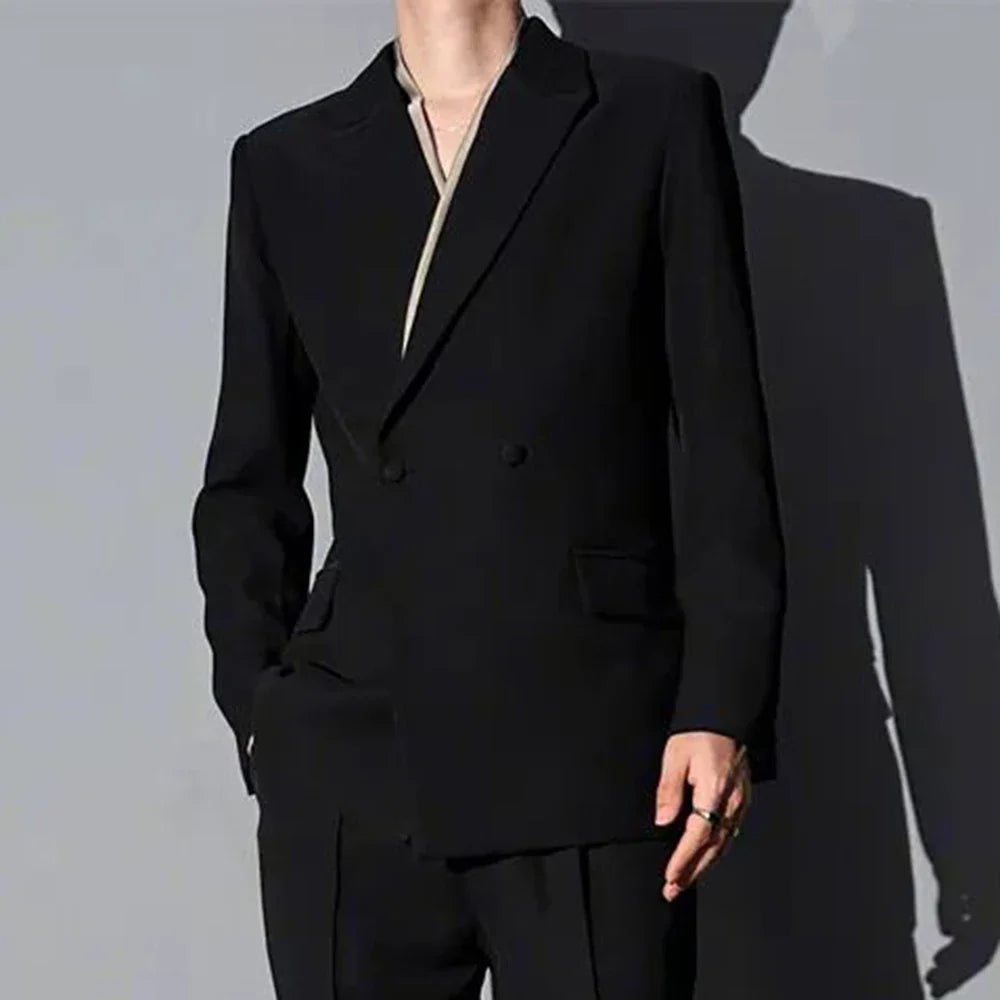 sanyamk Mens Autumn Contrast Color Satin French Elegant Casual Suit Genderless Fashion Trend Simple Retro Business Suit Jacket For Men