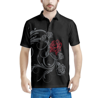 sanyamk Gothic Rose Pattern 2022 Summer Casual Polo Shirt Men Short Sleeve Turn Down Collar Slim Fit Holiday Beach Party Eye-catching