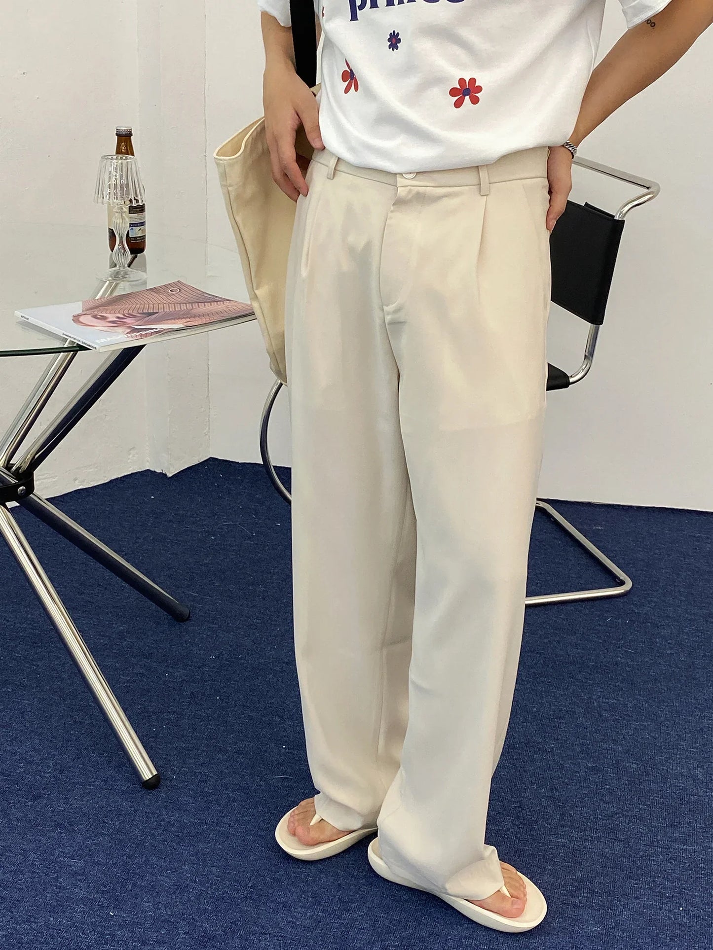 sanyamk -  Men's New Korean Style Business Casual Trousers Suit Pants Solid Zipper Fly Button Loose Straight Ins Trends 2D0122