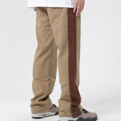 Bonsir High Street Side Patchwork Khaki Cotton Baggy Men Cargo Jeans Pants New Fashion Hip Hop Casual Straight Long Trousers Pantalones