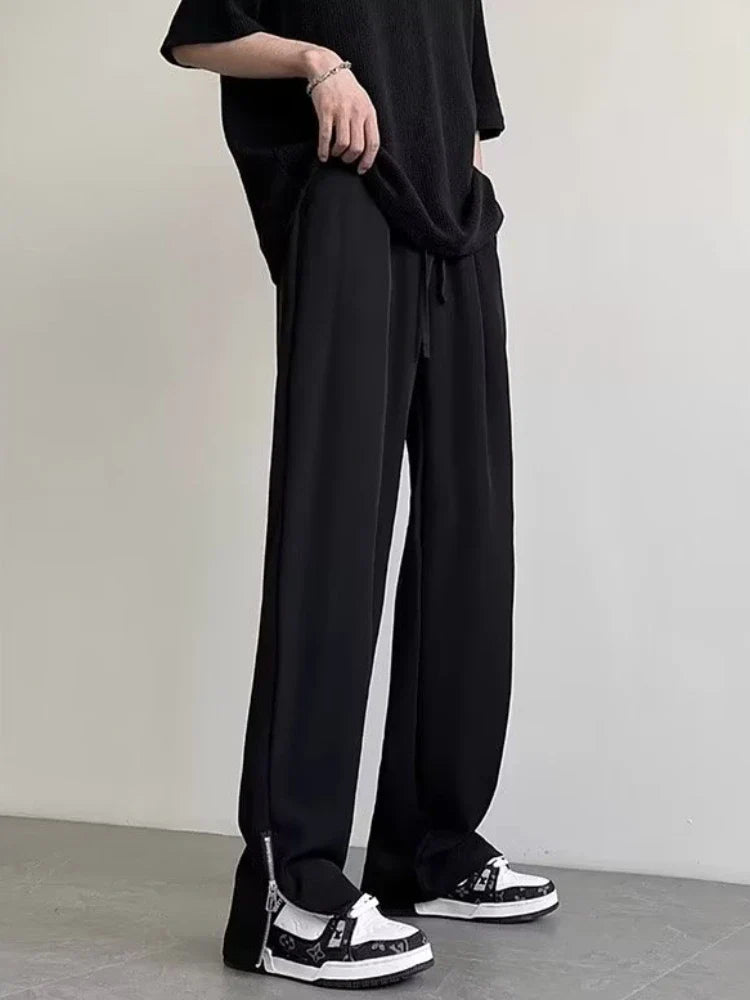 Bonsir Sid-Slit Pants Men Solid Simple Japanese Style Fashion Wide Leg All-match Pockets Harajuku Leisure Streetwear Baggy Pantalones