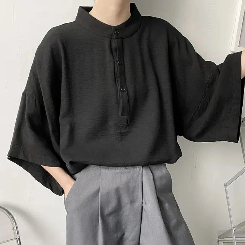 Bonsir Summer Oversize Shirt Men's Fashion Dolman Sleeves Tops Casual Shirts Streetwear Korean Loose Short Sleeve Tee Shirts Pullover