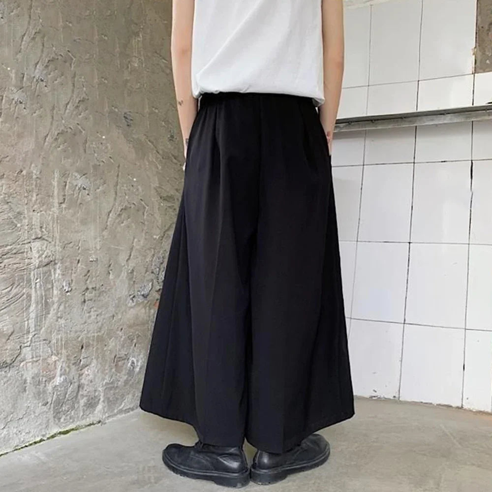 Bonsir Y2K Gothic Single Button Culottes Genderless Daily Loose Streetwear Fashion Japanese Loose Dark Style Wide Leg Pants Unisex