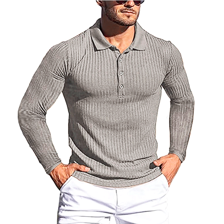 sanyamk New Polo Men Solid Stripe Fitness Outdoor Elasticity Long Sleeve Polo Shirts for Men Fashion Stand Collar Mens Shirts