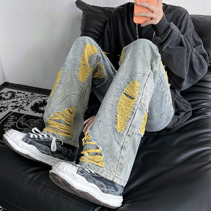 Bonsir Privathinker American High Street Men's Jeans Contrast Color Ripped Loose Fashion Denim Pants Hip Hop Male Brand Trousers