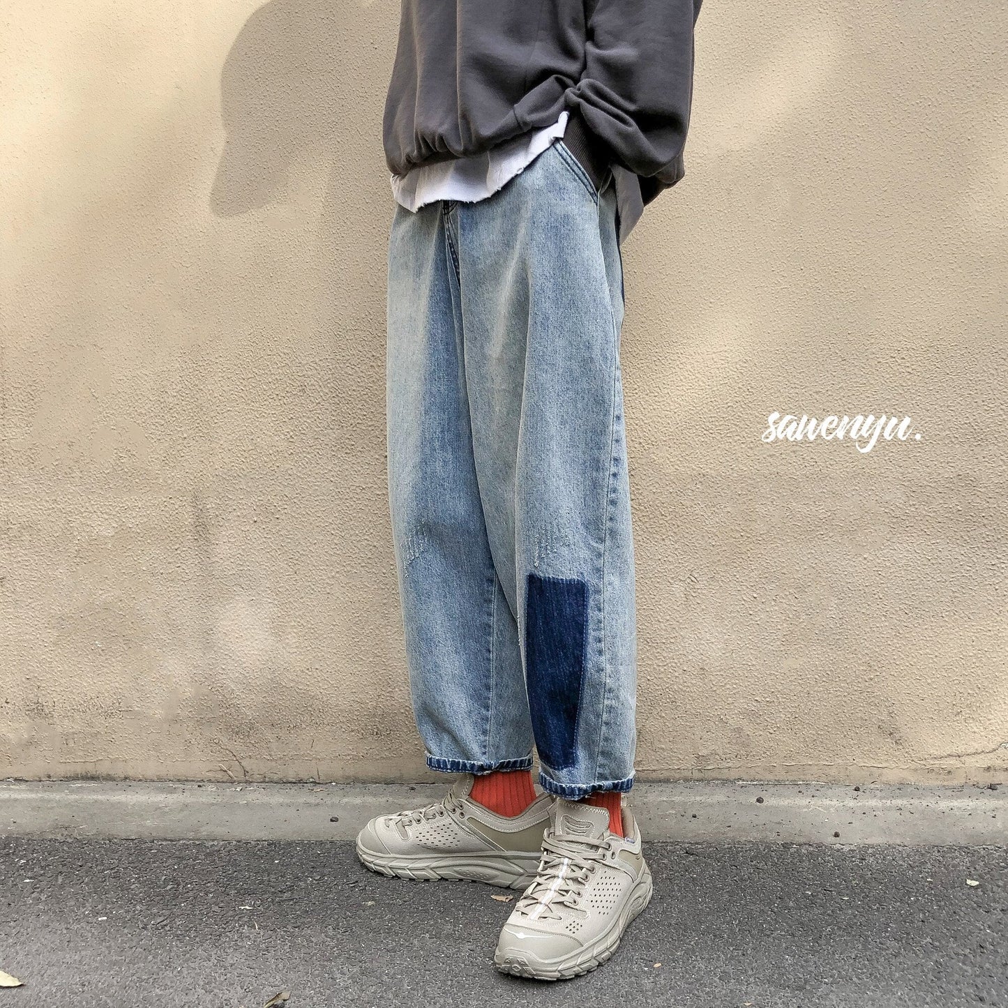 Bonsir Spring Harem Pants Men's Jeans Men Harajuku Vintage Patch Jean Pants Casual Denim Pants Hip Hop Male Ankle-length Trousers