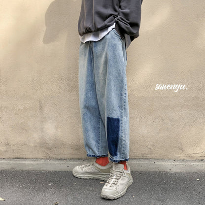 Bonsir Spring Harem Pants Men's Jeans Men Harajuku Vintage Patch Jean Pants Casual Denim Pants Hip Hop Male Ankle-length Trousers