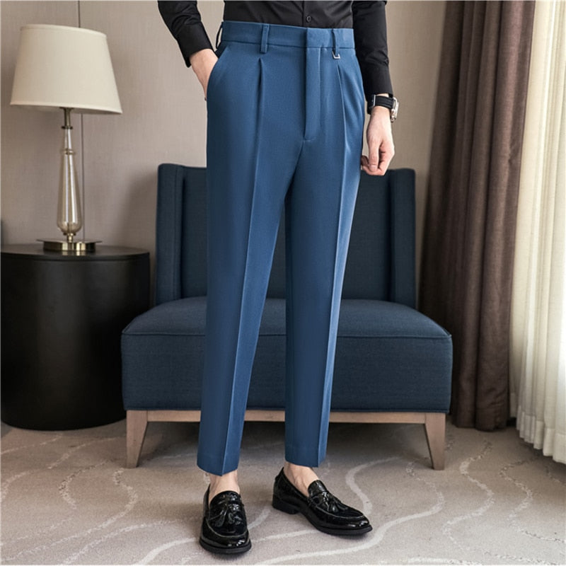 sanyamk Autumn Winter Thickening Business Dress Pants Men Elastic Slim Fit Suit Pants Solid Color Casual Office Social Trousers