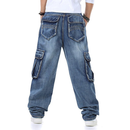 Bonsir Plus Size 46 Multiple Pockets Cargo Jeans Men Loose Hip Hop Jeans Streetwear Skateboard Baggy Denim Trousers Male