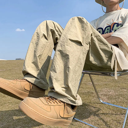 sanyamk Summer Cargo Pants Men Black Wide Cargo Trousers Male Green Casual Loose Japanese Korean Streetwear Hip Hop Safari Style