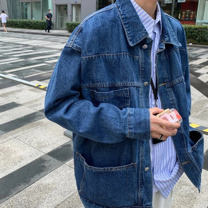 sanyamk New Spring Autumn Men's Denim Jacket Fashion Casual Cotton Jeans Coat Male Brand Classic Lapel Outwear Top Clothes A24