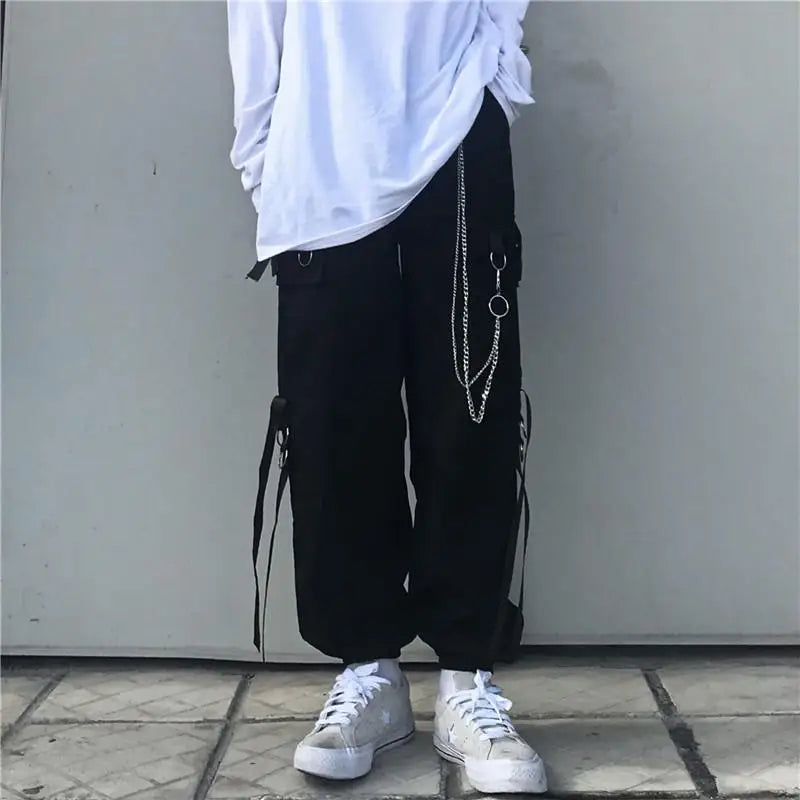 sanyamk Techwear Pant Sets Men Punk 3 Piece Outfits Black Cargo Pants Long Sleeve Shirts Korean Streetwear Hip Hop Spring