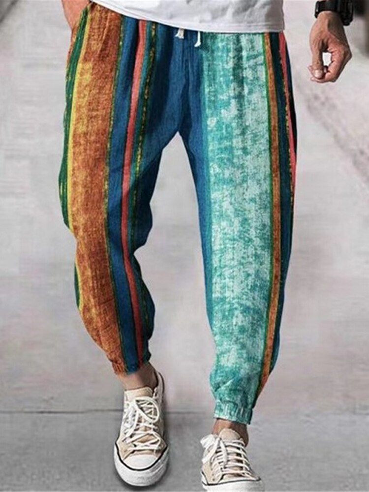 sanyamk New Fashion Pattern Printing Slim Fit Lantern Pants Men Spring Summer Vintage Bloomers For Mens Casual Drawstring Tie-up Trouser