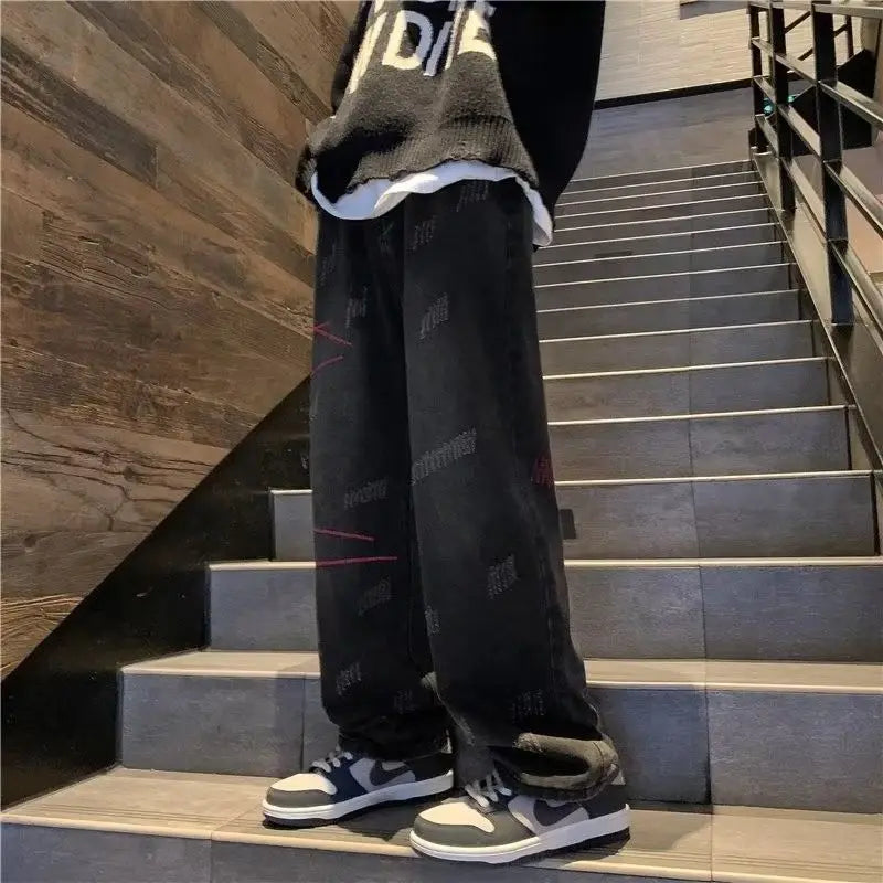 sanyamk Dyeing Jeans Men's New Style American Retro Trendy Brand Loose Straight Casual Wide Leg Pants