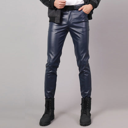 Bonsir Men's Leather Pants Spring Autumn Slim Fit Elastic Style Male Fashion PU Leather Trousers Moto Pants Solid Color Casual Bottoms