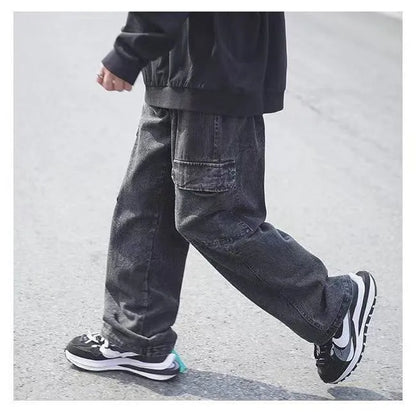 Bonsir Vintage Cargo Pants New Baggy Big Pockets Retro Jeans Men Loose Denim Streetwear Trousers Hip Hop Youth Casual Clothing