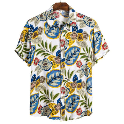 sanyamk Men's Hawaiian Polyester Summer Short Sleeve Shirt Tropical Leaf 3D Pattern Printing Beach Male Shirts Casual Blouse For Men 5xl