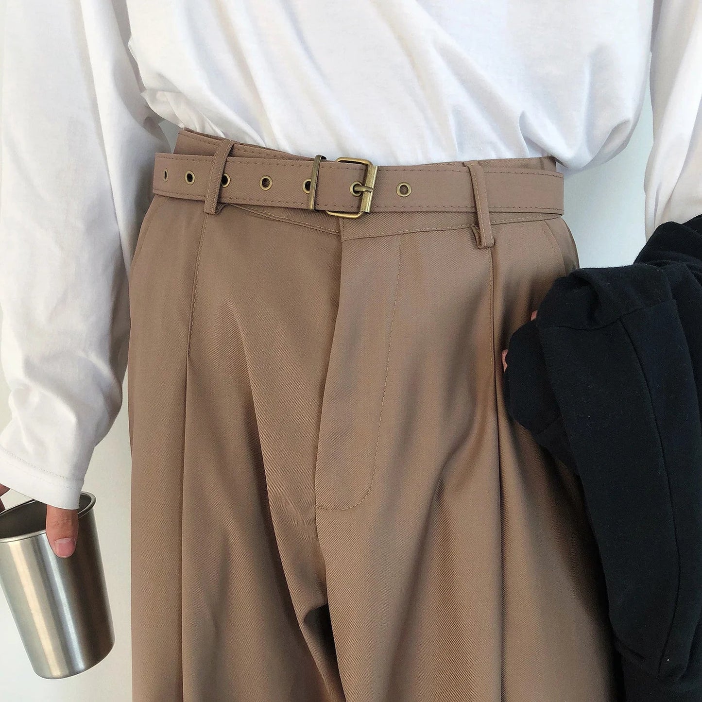 sanyamk -  wear /men's vintage casual Wide Leg Pants with belt for Male Autumn tide new Loose all-match Pants 2Y272