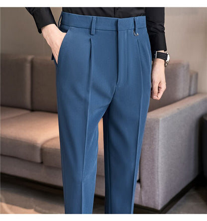 sanyamk Autumn Winter Thickening Business Dress Pants Men Elastic Slim Fit Suit Pants Solid Color Casual Office Social Trousers