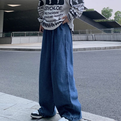 Bonsir Loose Silhouette Jeans Vintage Fashion Solid Color Wash Wide Leg Trousers Casual Trousers Men Spring Autumn Pants