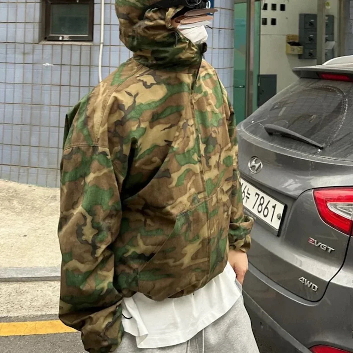 sanyamk Streetwear Color Match Camouflage Hooded Jacket for Men and Women Windbreaker Casual Loose Coat Outwear Baggy Patchwork Clothes