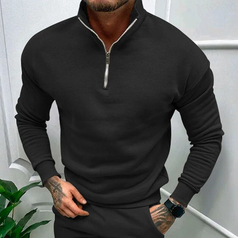 Bonsir Autumn Winter Wool Hoodies Clothes For Men New Arrival Long Sleeve Solid Sweatshirts Casual Fleece Lapel Zip Sweatshirt Top