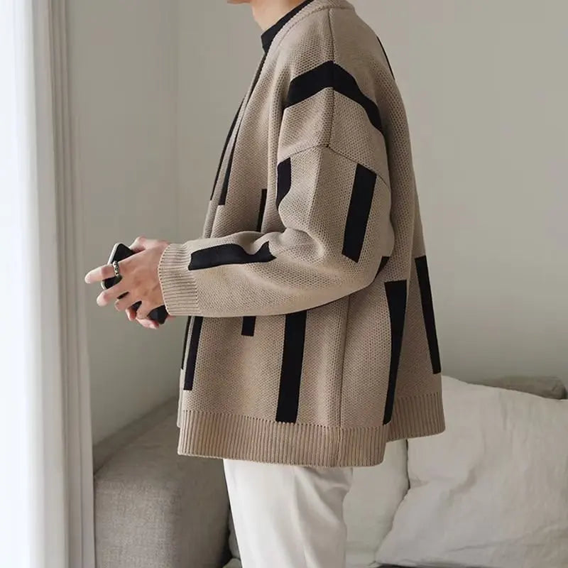 sanyamk Autumn Cardigan Men Korean Style Contrast Color Temperament Tender Handsome Streetwear Cozy Long-sleeved Slouchy Retro Trendy