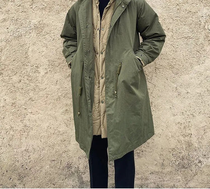 sanyamk Men's Winter Coat Faux Two-piece Standard Collar Regular Fit Japan Korean Casual Business Style Vintage Down Parka