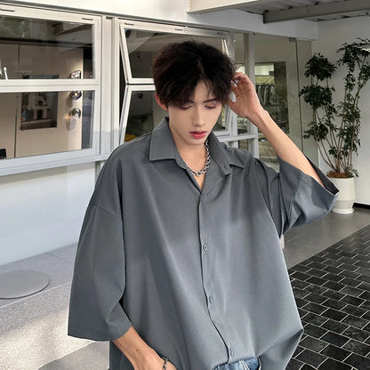 Bonsir Summer Short Sleeved Shirt Men Fashion Oversized Casual Shirt Men Streetwear Korean Loose White Shirts Mens Formal Dress Shirt