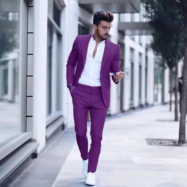 sanyamk Latest Design Mens Luxurious Business Men's Suit for Wedding Party Tuxedos Slim Fit Peak Lapel Pink Suits Male(Jacket+Pants)