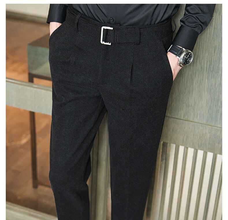 sanyamk Winter Woolen Trousers Men Slim Fit Casual Business Dress Pants Office Social Wedding Groom Suit Pants Pantalon Homme