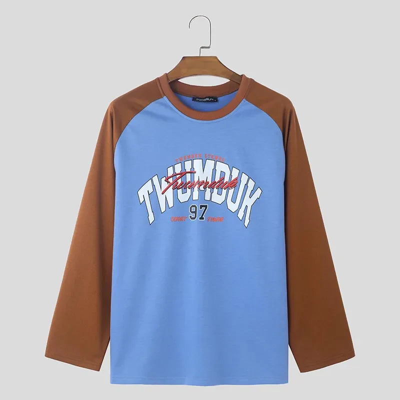 sanyamk  -  New Men's Clothing Hot Sale Contrast Printed Pattern T-shirts Fashion Well Fitting Male Long Sleeved Camiseta S-5XL 2024